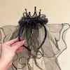 Diadema Corona Negra con Velo Gótico de Halloween para Mujer, Diadema Elegante de Rosa de Alta Gama, Vestido de Fiesta Festivo