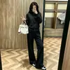 Conjunto Deportivo Casual para Mujer Otoño Invierno Moderno Tacto de Alta Gama Chaqueta con Cuello Alto Sudadera Gruesa con Felpa Pantalones de Pierna Ancha Conjunto de Dos Piezas