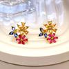 Brincos de Tarraxa Flor Colorida Banhados a Ouro Real 18K com Pino de Prata 925 Leve Luxo High-End Moda Nicho Novo Estilo