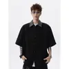 Camisa Retrô de Manga Curta Estilo Old Money para Homens, Jaqueta Camisa Texturizada Tendência de Verão, Top Colarinho para Casais High Street