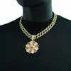 Hip-Hop Europeo y Americano Multicolor Diamante Completo Giratorio Murakami Takashi Girasol Colgante Oro Real Electrochapado Moderno Collar Hip-Hop