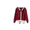 Suéter Pulóver para Mujer Invierno Nuevo Estilo Francés Cuello en V Suéter Trendy Skinny Base Top de Manga Larga