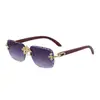 Gafas de Sol Retro sin Montura para Hombre con Bordes Cortados en Diamante y Patillas con Apariencia de Madera, Gafas de Sol al por Mayor para Comercio Transfronterizo