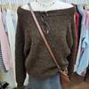 Suéter de Punto coreano estilo perezoso para Otoño e Invierno, de hombro caído, cuello de una línea, para mujer, aspecto holgado adelgazante, de manga larga