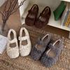 Zapatos planos mullidos pequeños de estilo fragante con forro polar para mujer 2024 nuevos otoño e invierno retro cabeza redonda versátiles suela suave Mary Jane zapatos de algodón