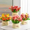Decoración de Flores Artificiales Arreglo de Flores de Girasol Pequeño Macetero Plástico Ramo Decoración de Sala de Estar Mesa de Comedor Decoración de Planta Verde