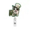 Lindo Gatito de Matcha Acrílico Portapase de Identificación Médica Regalo Carrete Retráctil para Insignia Emoji Divertido Hebilla de Fácil Extracción