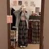 Pantalones Cuadros Vintage para Mujer, Estilo Coreano Primavera y Otoño, Holgados Casuales de Cintura Alta, Adelgazantes, Pequeños, Pierna Ancha