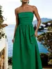 Vestido Strapless Nuevo Estilo Verano 2026 Transfronterizo, Color Sólido, Cintura Alta, Vestido Largo Adelgazante para Vacaciones, Estilo Europeo y Americano, Múltiples Colores
