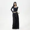 Pantalones de Mezclilla Acampanados Sueltos de Tiro Bajo Estilo Retro Americano 2026 Caída Versátil Otoño/Invierno Cintura Irregular Nuevo Estilo para Mujer