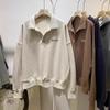 Sudadera Compuesta con Estampado de Cuello Polo Europeo y Americano para Mujer Otoño Talla Grande Holgada Estilo Coreano Versátil Chaqueta Superior Delgada