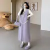 Conjunto de vestido chaleco de punto para maternidad con cordones de encaje estilo coreano, vestido chaleco de punto sin mangas para maternidad, otoño e invierno, encaje suave