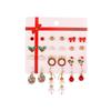 Conjunto de 12 Pares de Brincos de Natal Papai Noel Esmaltados Sino Árvore de Natal Cartão
