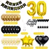 Faixa de Feliz Aniversário Preto e Dourado Transfronteiriça Topper para Bolo Balões Numéricos Conjunto de Decoração para Festa