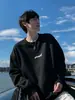 Moletom American High Street com Estampa de Letras Gola Redonda Masculino Outono Inverno Camada Interna Camada Base Solto Ombro Caído Versátil Sem Capuz Top