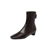 Mujer poderosa estilo coreano~Botines ajustados simples y versátiles Otoño e Invierno 2026 Botines cortos ajustados a la pierna con tacón medio grueso y punta cuadrada elásticos para mujer