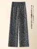 Calça de Lã Wide Leg Estampa de Leopardo para Mulheres, Outono e Inverno Engrossada Quente Novo Estilo 2026, Caimento Solto Cintura Alta Reta Casual