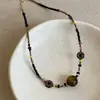 Colgante de Piedra Ojo de Tigre Estilo Étnico Vintage Collar Pequeño de Flores con Cuentas para Mujeres Personalidad Artística Tendencia de Moda Gargantilla Cadena para Suéter