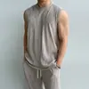 Conjunto esportivo de seda gelada masculino verão colete camiseta sem mangas Ruan Bonito Masculino estilo coreano roupa esportiva conjunto de duas peças