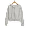 Xz2576-25 Nuevo Estilo de Verano Americano Color Puro Casual con Cordón con Capucha Cremallera Manga Larga Elástico Cárdigan Tejido