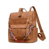 Mochila feminina multifuncional de PU fosco com rosto macio e estilo étnico retrô com grande capacidade de bordado e rosto macio