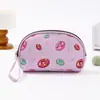 Bolsa de maquillaje de PU semicircular con estampado de dibujos animados, linda bolsa de almacenamiento de mano para niña, bolsa de aseo portátil para viajes al aire libre