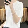 Top Casual de Manga Corta para Mujer, Tejido de Lyocell, Cuello Polo, Botones, Holgado, Adelgazante, Color Sólido Simple