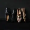 Mocasines para Mujer con Hebilla Plateada en Piel de Caballo, Nuevo Estilo Otoño, Piel Genuina por Dentro y por Fuera, Punta Redonda, Zapatos Planos Bajos de Media Caña