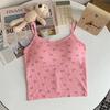 711# camisola corta de rayón estampada de verano para mujer con almohadilla en el pecho delgada delgada delgada espalda pequeña top versátil