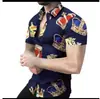 Camisa de Comercio Exterior para Hombre Casual con Líneas Geométricas Camisa Estampada para Hombre de Manga Corta Venta Directa de Fábrica Estilo Popular en Amazon