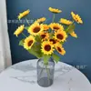 Simulación pequeño girasol de 3 cabezas sala de estar comedor decoración accesorios para fotografía ceremonia de inauguración flor de mano centro comercial modelado de paisaje