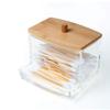 Caja de almacenamiento de hisopos de algodón con tapa de bambú caja de algodón desmaquillante tanque de almacenamiento transparente para baño caja de bolas de algodón acrílica a prueba de polvo