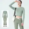 Conjunto de roupas europeu e americano de secagem rápida para mulheres petites, conjunto para esportes ao ar livre, Pilates, yoga, fitness, com manga longa e calça comprida