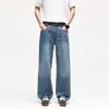 Denim Azul Estilo Europeo Minimalista de Corte Recto Delgado con Bigotes Vintage para Primavera y Verano