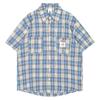 Camisa de Manga Curta Xadrez Azul Preguiçoso Estilo Retro Americano para Homens e Mulheres, Camisa Xadrez com Lapela Vintage de Verão