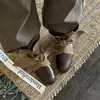 Primeiro Encontro Temporada Tiras Patchwork Lona Botas de Cowboy Ocidentais Aumento Oculto de Altura Marrom Maillard Botas de Cano Curto Femininas 2026 Novo Estilo