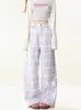 Pantalones Casuales de Pierna Ancha Estilo Americano Dopamina para Mujer, Nuevos de Cintura Alta Sueltos de Pierna Recta Pintados Versátiles Caídos de Largo Hasta el Suelo