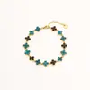 Pulseira de Contas de Zircônia Colorida de Alta Qualidade para Mulheres Marca Tendência Transfronteiriça de Moda Pulseira de Aço Titânio Versátil Pulseira de Trevo de Quatro Folhas