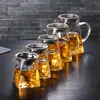 Taza de té de vidrio de borosilicato alto resistente al calor, engrosada, con filtro colador de té, separador de té, juego de té Kung Fu, tazas de té grandes y pequeñas