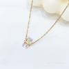 Cross-border novo personalizado francês geométrico colorido zircão design diamante pingente colar feminino titânio aço malha vermelho jóias