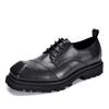 Sapatos Derby Masculinos Novos Feitos à Mão Sapatos de Couro de Camada Superior com Sola Grossa Masculinos Sapatos de Bico Largo Britânicos Vintage Casuais de Couro Masculinos Couro Genuíno