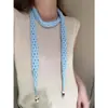 Cachecol Pequeno Tricotado Vazado com Contas de Madeira Mista Estilo Coreano Francês para Mulheres, Acessório de Moda de Alta Qualidade, Corda para Cintura, Lenço de Pescoço, Acessório de Cinto