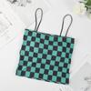 Colete Quadrado Quadrado Xadrez de Seda Xadrez Quadrado para Mulheres Sem Alças Base de Desgaste Externo Roupa Interior