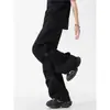 Calças Parachute Pretas de Verão Secagem Rápida Design Plissado Fino para Homens, Calças Cargo Versáteis Caídas Retro da Moda