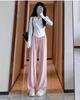 Calça de Seda de Gelo Wide Leg para Mulheres, Verão Fina de Cintura Alta Fluida Solta Emagrecedora Casual Fresca Reta Versátil Comprimento Total Tendência
