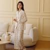 Novedad de Primavera para Mujer Todas las Estaciones Satén de Rayón Hermoso Estampado de Enredaderas Set de Pijama con Solapa Ropa de Casa