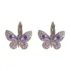 Exquisitas y de Moda Estilo Coreano y Japonés Brazaletes de Oreja de Mariposa Morada con Circonita Completa para Mujer, Pendientes Versátiles Super Brillantes de Lujo Ligero Únicos al por Mayor