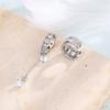 Pendientes largos de circonita con forma de gota, de lujo, ligeros y sin perforaciones, con clip geométrico de tres capas y diamantes superbrillantes y llenos de diamantes, estilo retro americano