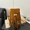 Bolso bandolera vintage de cuentas de madera con borlas, Nueva moda Otoño 2025, Elegante y versátil, Acabado mate, Sensación de alta gama