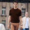 Tejido de punto de manga corta de color liso para hombre con escote pequeño, traje versátil estilo británico casual de negocios con comercio exterior transfronterizo